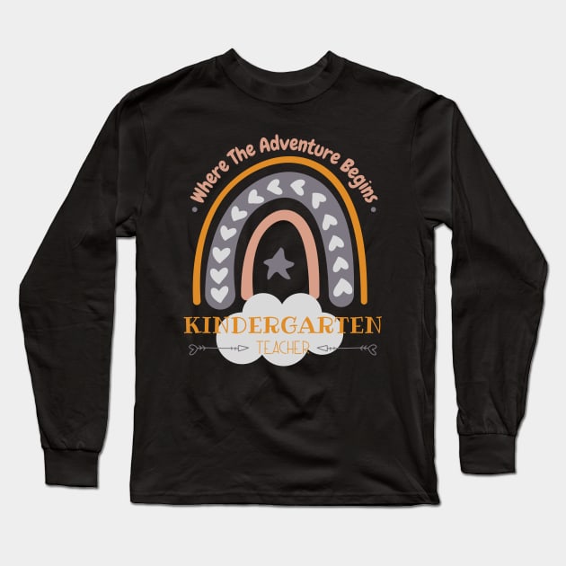 Pastel Rainbow on the cloud Kindergarten Where The Adventure Begins Long Sleeve T-Shirt by GROOVYUnit